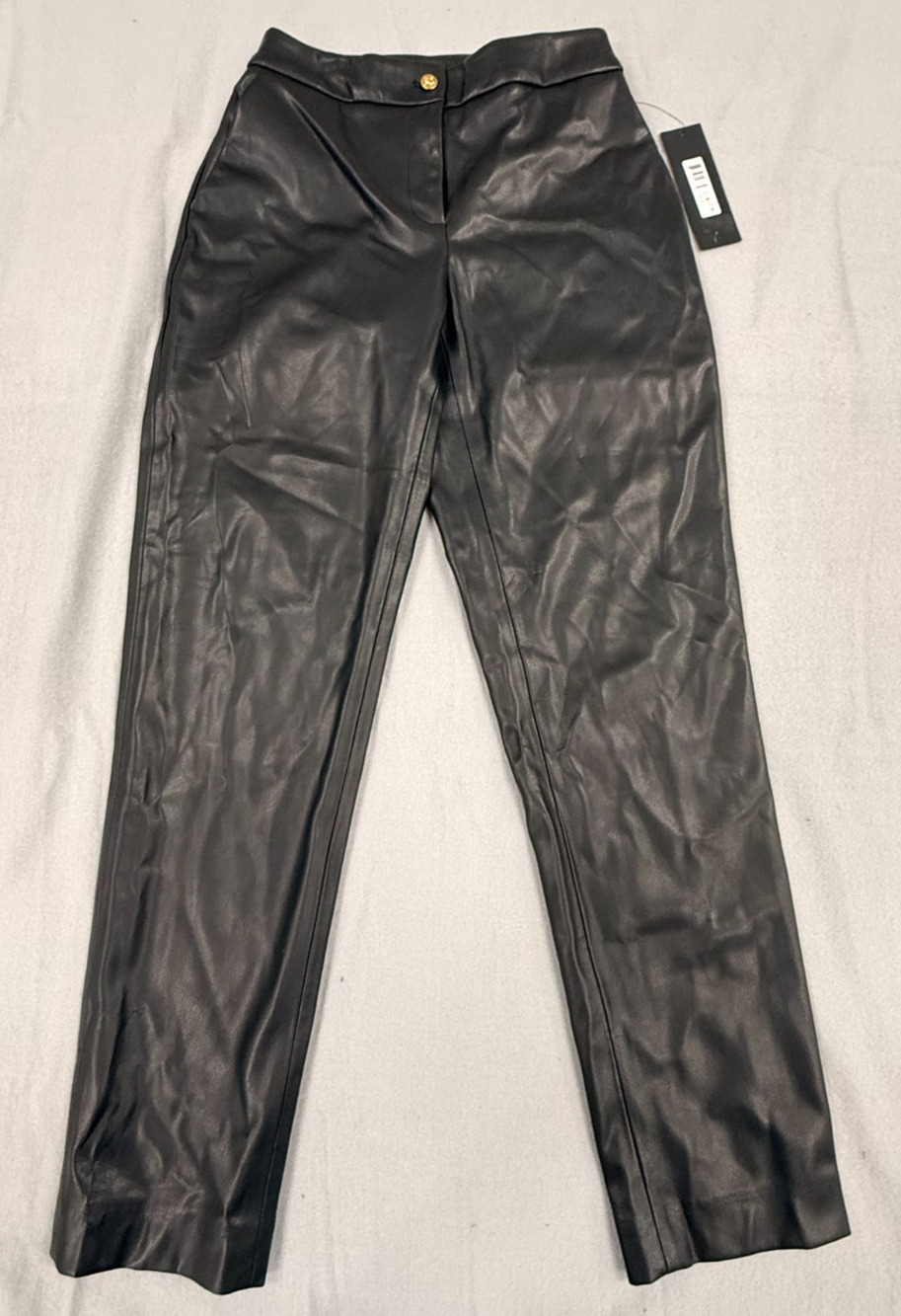 Donna Karan New York Pants Women 0 Black Faux Leather Straight Leg Edgy Chic NWT